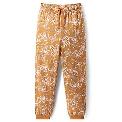 Pine Kids Single Jersey Knit Half Sleeves Night Suit with Floral Print - Brown