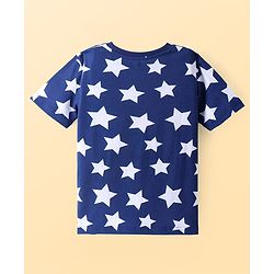 Pine Kids Single Jersey Knit Half Sleeves Night Suit with Stars Print - Blue