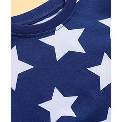 Pine Kids Single Jersey Knit Half Sleeves Night Suit with Stars Print - Blue
