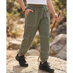 Pine Kids Knit Full Length Solid Lounge Pant with Pocket - Olive Green