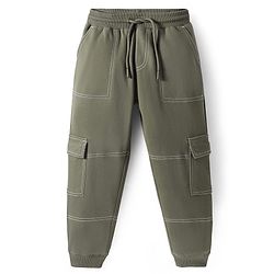 Pine Kids Knit Full Length Solid Lounge Pant with Pocket - Olive Green