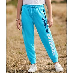 Pine Kids Knit Full Length Lounge Pant with Text Print - Light Blue