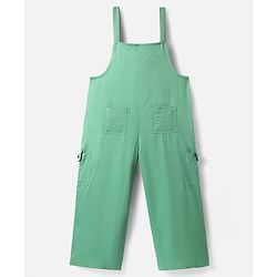 Pine Kids Cotton Woven Half Sleeves Inner Top & Dungaree with Bon Appetitt Text Print - Light Green & Green