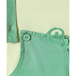 Pine Kids Cotton Woven Half Sleeves Inner Top & Dungaree with Bon Appetitt Text Print - Light Green & Green