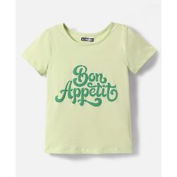 Pine Kids Cotton Woven Half Sleeves Inner Top & Dungaree with Bon Appetitt Text Print - Light Green & Green