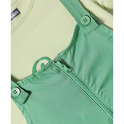 Pine Kids Cotton Woven Half Sleeves Inner Top & Dungaree with Bon Appetitt Text Print - Light Green & Green