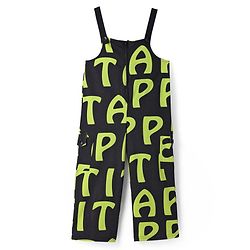 Pine Kids Cotton Knit Half Sleeves Solid T-Shirt & Dungaree with Alphabet Print - Black & Light Green