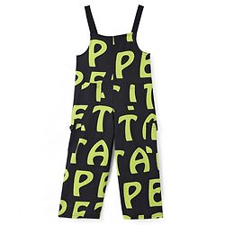 Pine Kids Cotton Knit Half Sleeves Solid T-Shirt & Dungaree with Alphabet Print - Black & Light Green