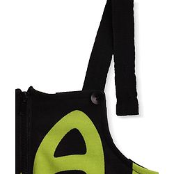 Pine Kids Cotton Knit Half Sleeves Solid T-Shirt & Dungaree with Alphabet Print - Black & Light Green