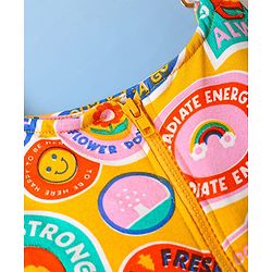 Pine Kids Cotton Kit Text Printed Dungarees & Half Sleeves T-Shirt - Golden