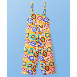 Pine Kids Cotton Kit Text Printed Dungarees & Half Sleeves T-Shirt - Golden