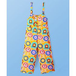 Pine Kids Cotton Kit Text Printed Dungarees & Half Sleeves T-Shirt - Golden