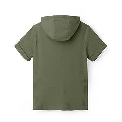 Pine Kids Cotton Knit Half Sleeves  Textured Hooded T-Shirt - Olive Green
