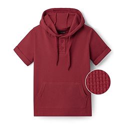 Pine Kids Cotton Knit Half Sleeves  Textured Hooded T-Shirt - Olive Green