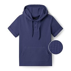 Pine Kids Cotton Knit Half Sleeves  Textured Hooded T-Shirt - Olive Green