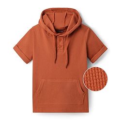 Pine Kids Cotton Knit Half Sleeves  Textured Hooded T-Shirt - Wine