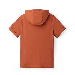 Pine Kids Cotton Knit Half Sleeves  Textured Hooded T-Shirt - Olive Green