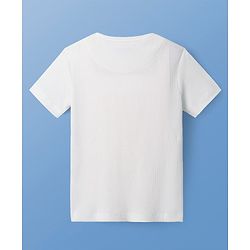 Pine Kids Cotton Knit Half Sleeves  Textured with Henley Neck T-Shirt - White
