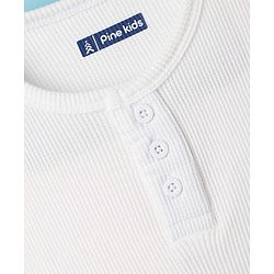 Pine Kids Cotton Knit Half Sleeves  Textured with Henley Neck T-Shirt - White