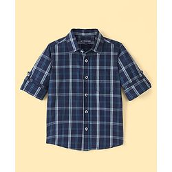 Pine Kids Cotton Woven Full Sleeves Chekered Shirt with T-Shirt - Blue