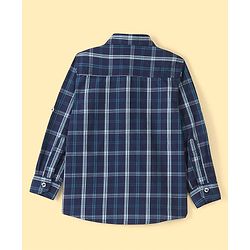 Pine Kids Cotton Woven Full Sleeves Chekered Shirt with T-Shirt - Blue