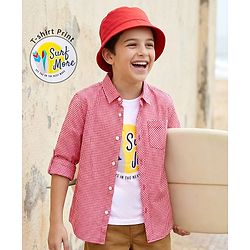 Pine Kids Cotton Woven Full Sleeves Checkered Shirt with Sleeveless T-Shirt