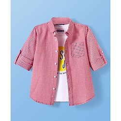Pine Kids Cotton Woven Full Sleeves Checkered Shirt with Sleeveless T-Shirt