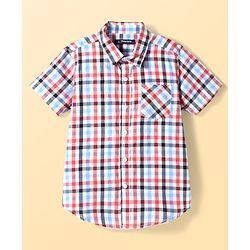 Pine Kids Cotton Woven Half Sleeves Checkered Shirt with Text Printed T-Shirt - Red