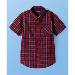 Pine Kids Cotton Woven Half Sleeves Checked Shirt with T-Shirt - Red