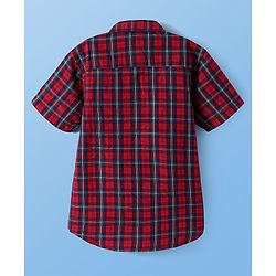 Pine Kids Cotton Woven Half Sleeves Checked Shirt with T-Shirt - Red