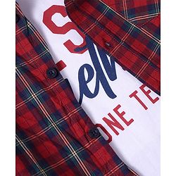Pine Kids Cotton Woven Half Sleeves Checked Shirt with T-Shirt - Red