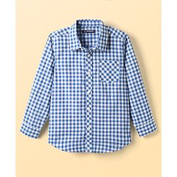 Pine Kids Cotton Woven Full Sleeves Checkered Shirt With T-Shirt - Blue