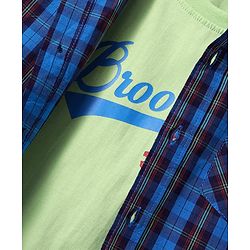 Pine Kids Cotton Woven Full Sleeves Checks Shirt With Text Printed T-Shirt - Navy Blue & Red