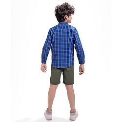 Pine Kids Cotton Woven Full Sleeves Checks Shirt With Text Printed T-Shirt - Navy Blue & Red