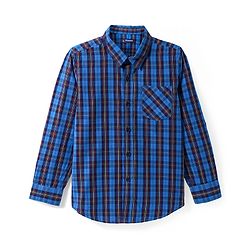 Pine Kids Cotton Woven Full Sleeves Checks Shirt With Text Printed T-Shirt - Navy Blue & Red
