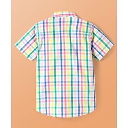 Pine Kids Cotton Woven Half Sleeves Checkered Shirt with Text Printed T-Shirt - White