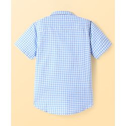 Pine Kids Cotton Woven Half Sleeves Checkered Shirt with Text Printed T-Shirt - Blue
