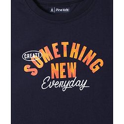 Pine Kids Cotton Woven Half Sleeves Checkered Shirt with Text Printed T-Shirt - Blue