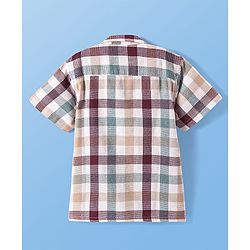 Pine Kids Cotton Woven Half Sleeves Checkered Shirt with Text Printed T-Shirt - White & Green