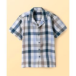 Pine Kids Cotton Knit Half Sleeves Check Shirt with T-Shirt Text Print - Grey & White