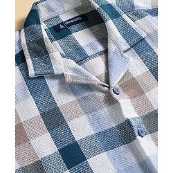 Pine Kids Cotton Knit Half Sleeves Check Shirt with T-Shirt Text Print - Grey & White
