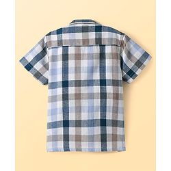 Pine Kids Cotton Knit Half Sleeves Check Shirt with T-Shirt Text Print - Grey & White
