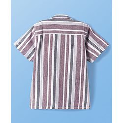 Pine Kids Cotton Woven Half Sleeves Striped Shirt with Text Printed T-Shirt - White & Pink