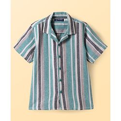 Pine Kids Cotton Woven Half Sleeves Striped Shirt with T-Shirt - Mint Green & White