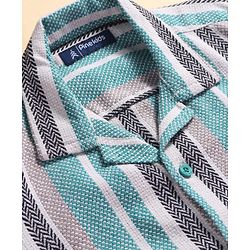 Pine Kids Cotton Woven Half Sleeves Striped Shirt with T-Shirt - Mint Green & White