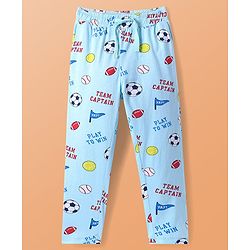 Pine Kids Single Jersey Knit Half Sleeves Night Suit With Sports Theme Print - Light Blue