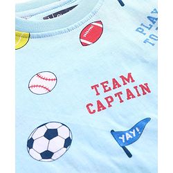 Pine Kids Single Jersey Knit Half Sleeves Night Suit With Sports Theme Print - Light Blue