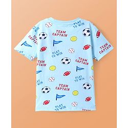 Pine Kids Single Jersey Knit Half Sleeves Night Suit With Sports Theme Print - Light Blue