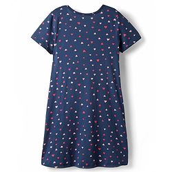 Pine Kids Single Jersey Knit Half Sleeves Night with Hearts & Text Puff Print - Navy Blue