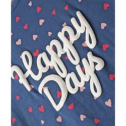 Pine Kids Single Jersey Knit Half Sleeves Night with Hearts & Text Puff Print - Navy Blue
